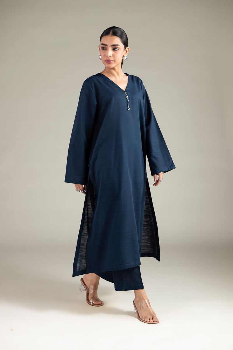Dyed | Textured Cotton | V-Neck Longline Kurta | USD 30.00