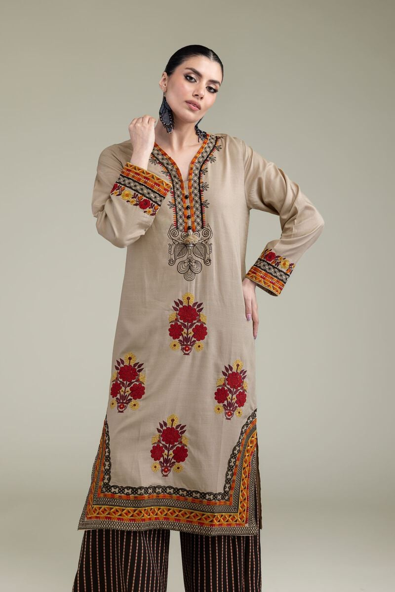 Embroidered | Raw Silk | Floral Silk Kurta | USD 45.00