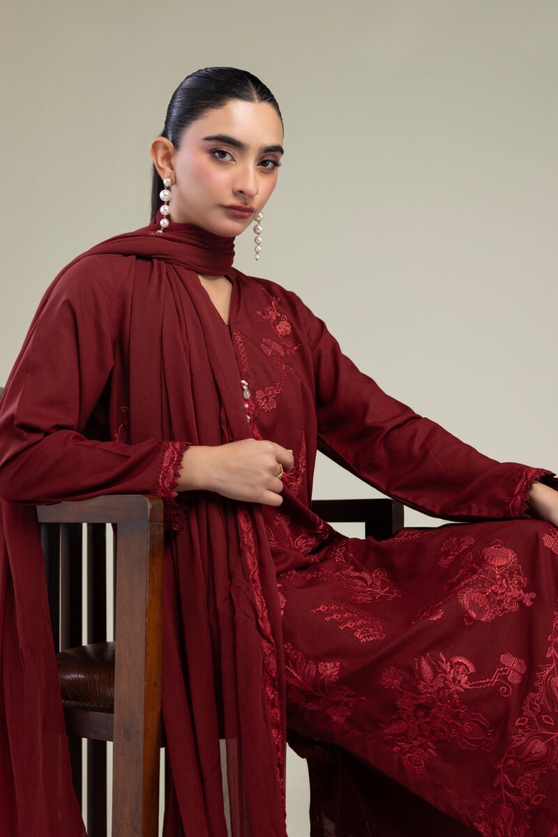 Embroidered | Chiffon | Maroon Chiffon Dupatta | USD 40.00