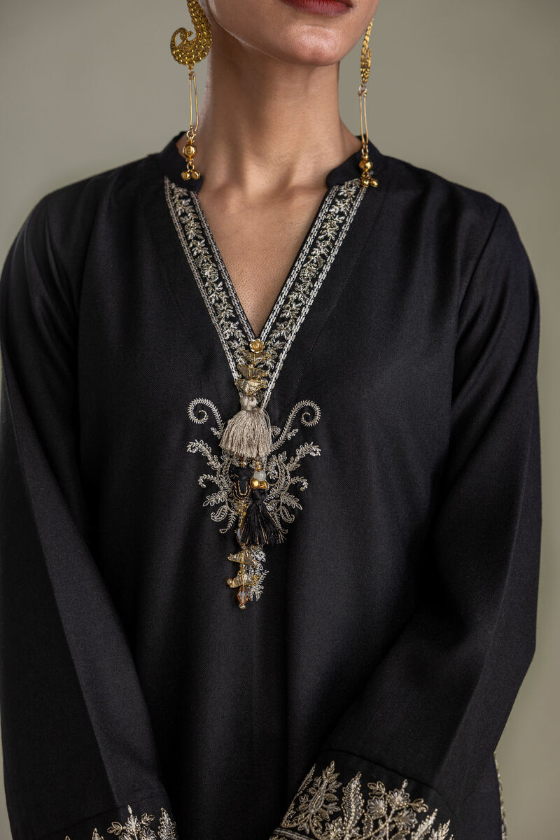 Embroidered | Heavy Blended Viscose | Long Black Kurta | USD 60.00