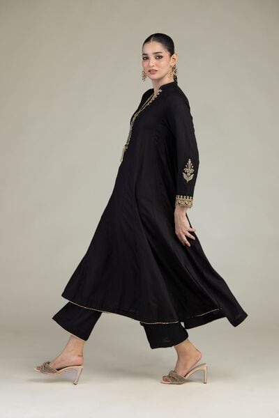Embroidered | Raw Silk | Black Silk Pants | USD 35.00