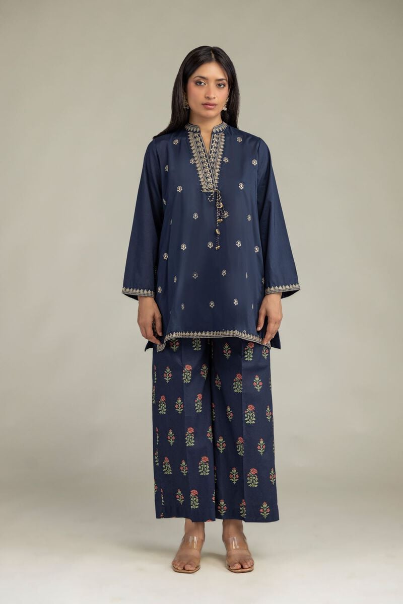 Embroidered | Cambric | Short Navy Kurta | USD 40.00