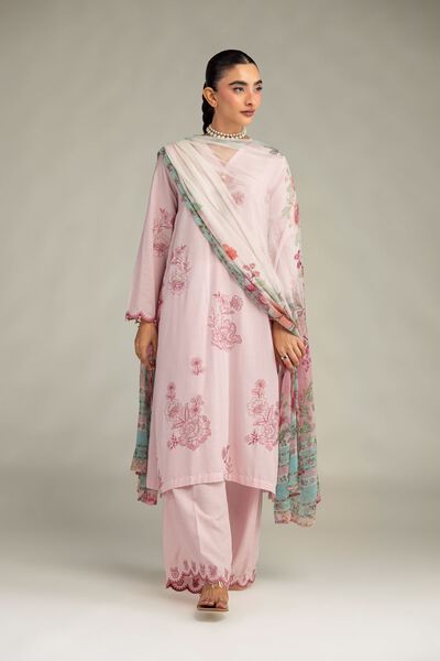 Embroidered | Raw Silk | Floral Pink Pants | USD 30.00