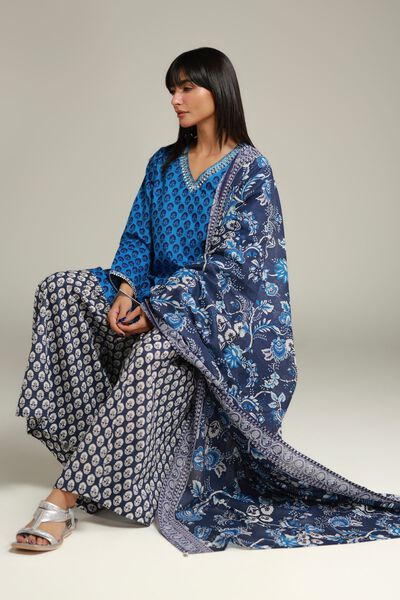 Embroidered | Cambric | Short Blue Kurta | USD 30.00
