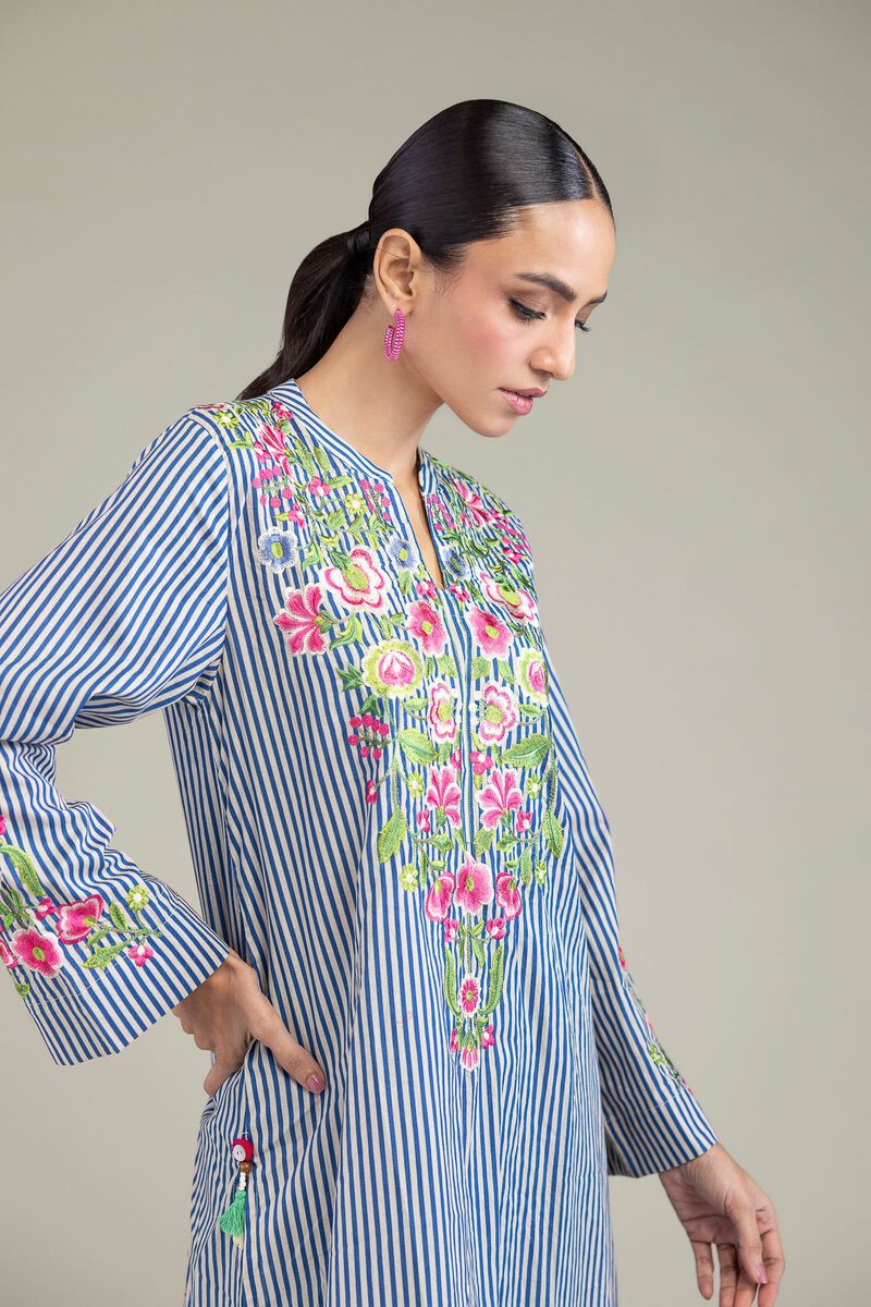 Embroidered | Cambric | Blue Floral Kurta | USD 24.50