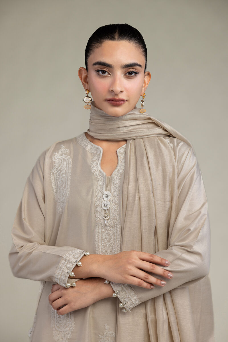 Cotton Net | Paisley Beige Dupatta | USD 35.00