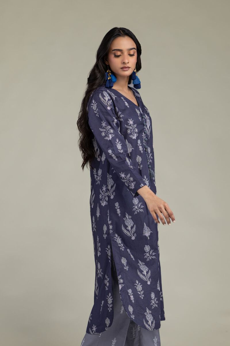 Embroidered | Cambric | Floral Navy Kurta | USD 35.00