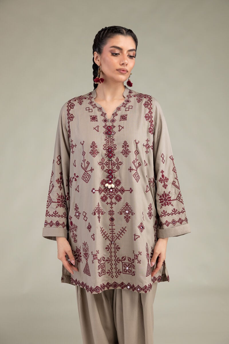 Embroidered | Raw Silk | Short Geometric Kurta | USD 70.00