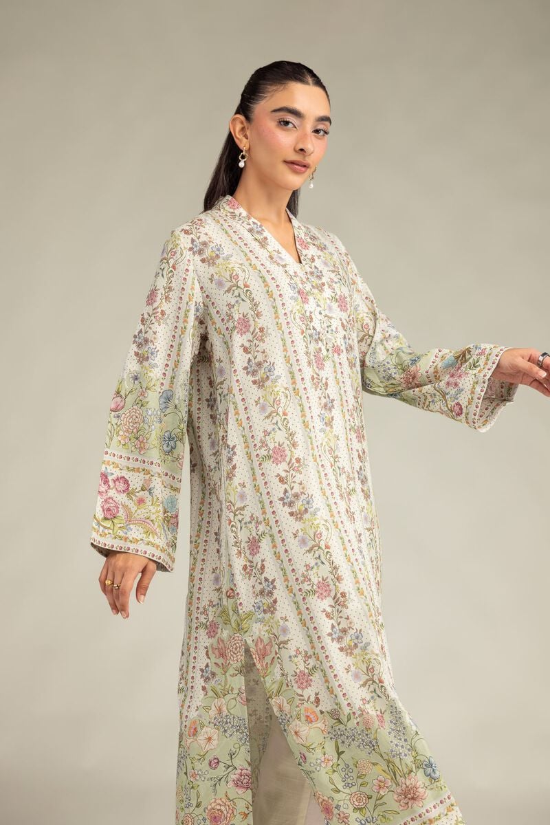Printed | Raw Silk | Floral V-Neck Kurta | USD 40.00