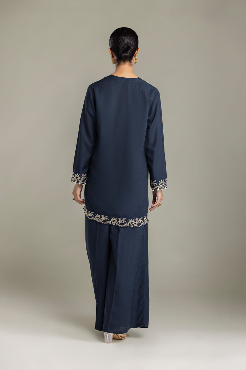 Embroidered | Raw Silk | Short Navy Kurta | USD 70.00