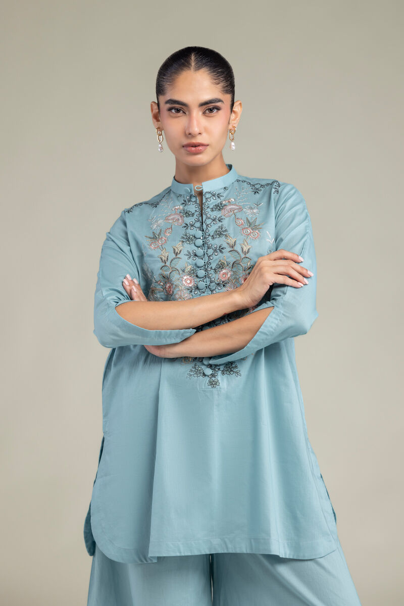 Embroidered | Cambric | Blue Floral Kurta | USD 40.00