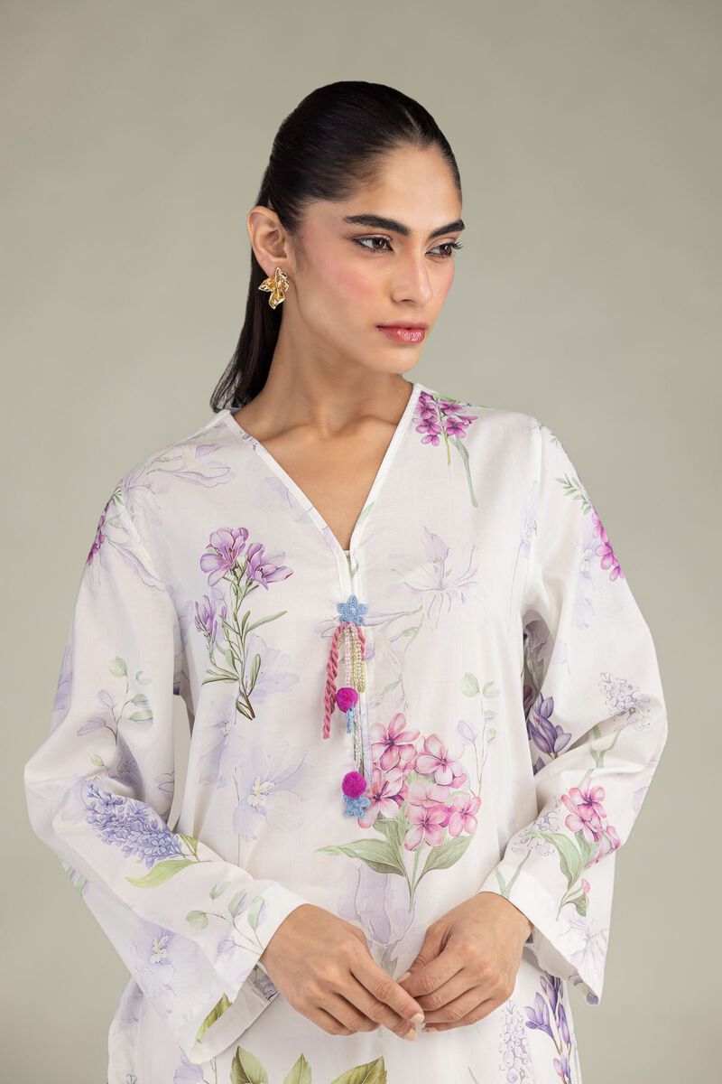 Printed | Cotton Viscose | White V-Neck Kurta | USD 35.00