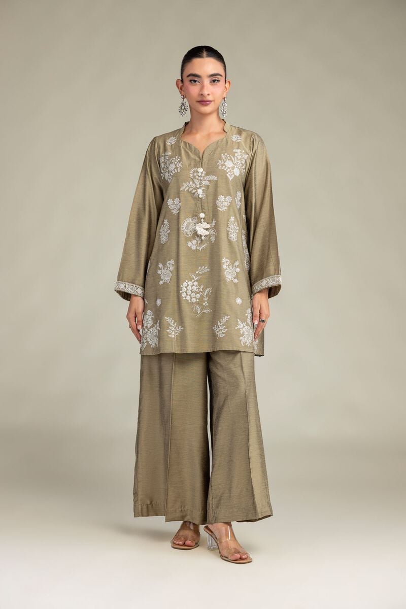 Printed | Raw Silk | Olive Solid Pants | USD 30.00