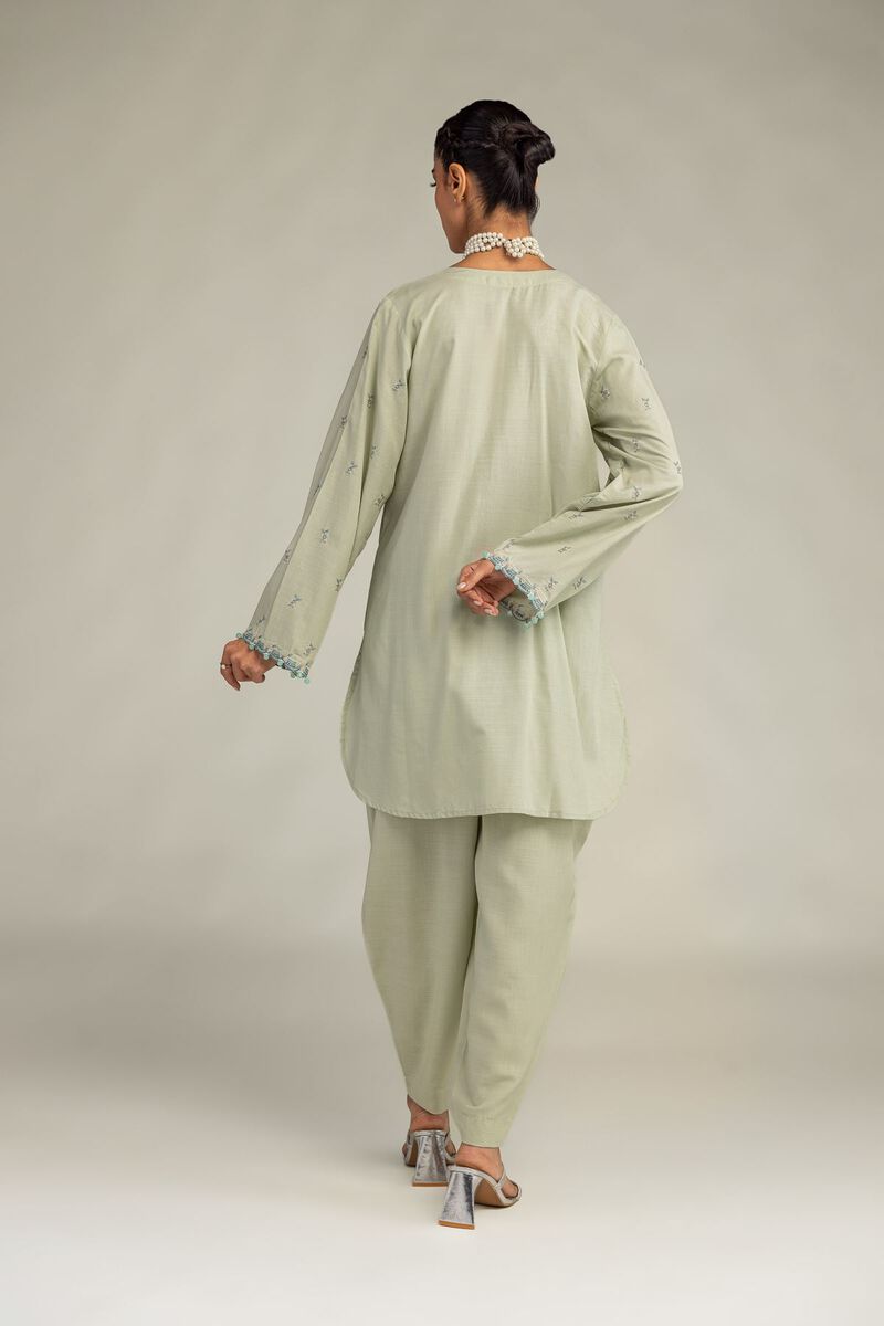 Embroidered | Raw Silk | Floral Mint Kurta | USD 60.00
