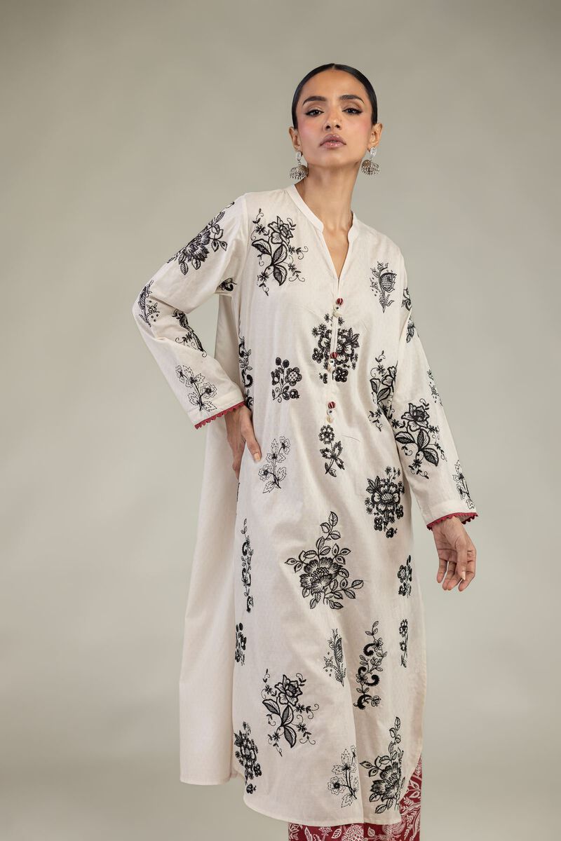 Embroidered | Cotton Dobby | Floral Longline Kurta | USD 55.00