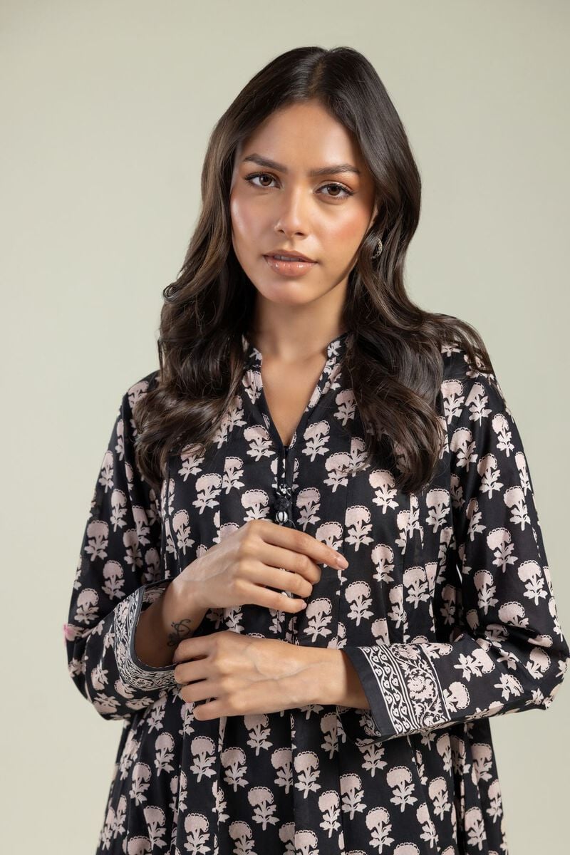 Printed | Cambric | V-Neck Black Kurta | USD 40.00