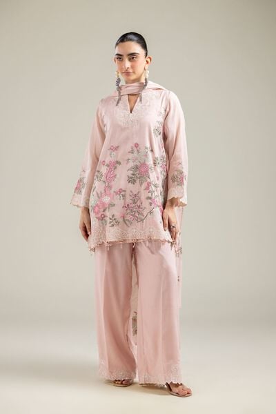 Raw Silk | Floral Pink Pants | USD 40.00