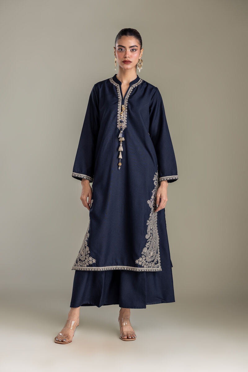 Embroidered | Heavy Blended Viscose | Navy Solid Pants | USD 35.00