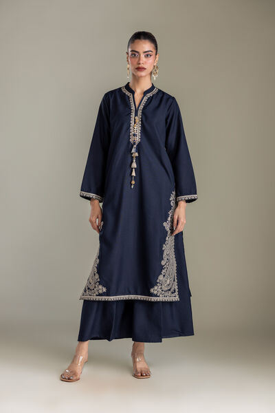 Embroidered | Heavy Blended Viscose | Navy Solid Pants | USD 35.00