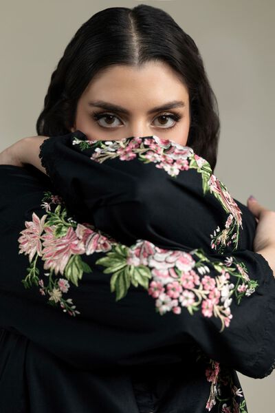 Embroidered | Cambric | Black Round-Neck Kurta | USD 40.00