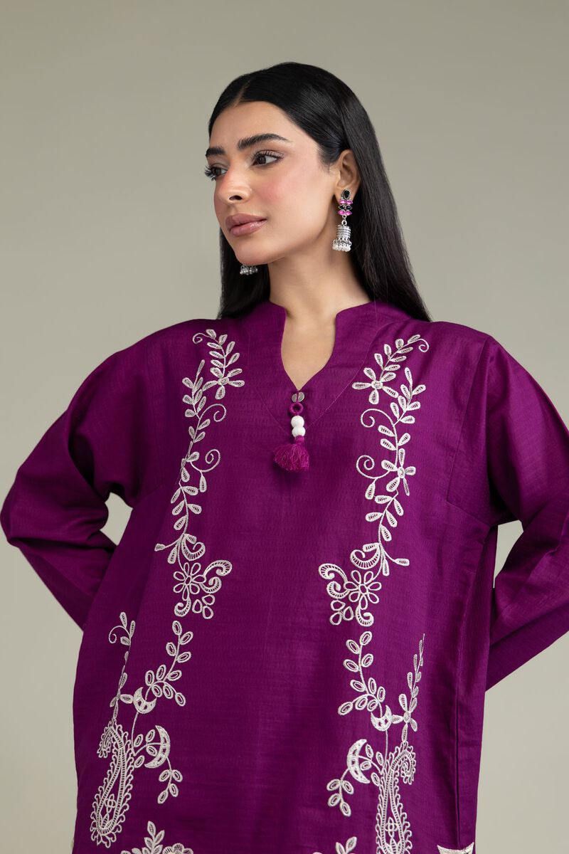 Embroidered | Cotton Dobby | Floral Longline Kurta | USD 45.00