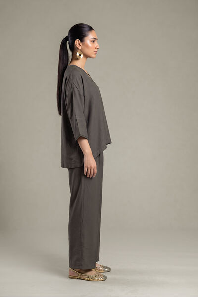 Dyed | Crepe | Gray Solid Trousers | USD 35.00