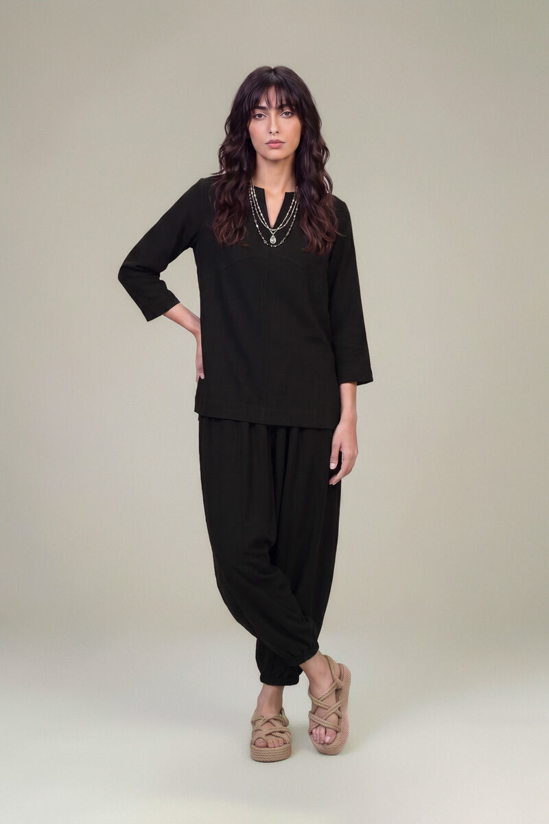 Dyed | Textured Georgette | Solid Black Trousers | USD 35.00