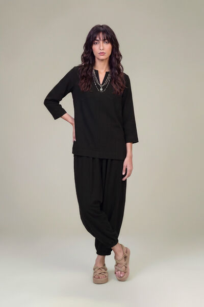 Dyed | Textured Georgette | Solid Black Trousers | USD 35.00