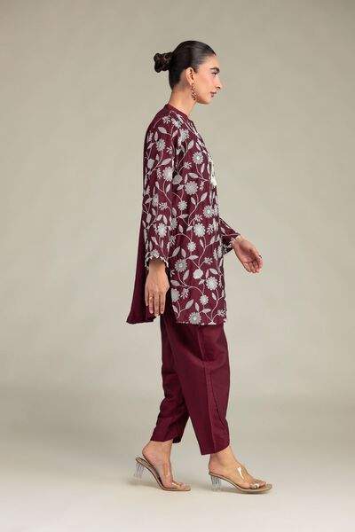 Printed | Raw Silk | Maroon Solid Pants | USD 30.00
