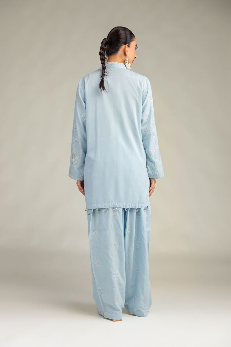 Embroidered | Raw Silk | Blue Floral Kurta | USD 60.00