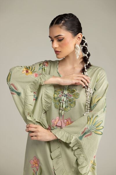 Embroidered | Raw Silk | Long Floral Kurta | USD 70.00