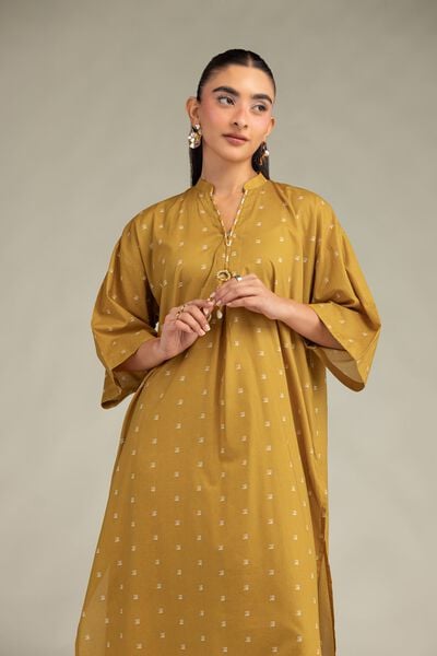 Printed | Cambric | Long Mustard Kurta | USD 35.00