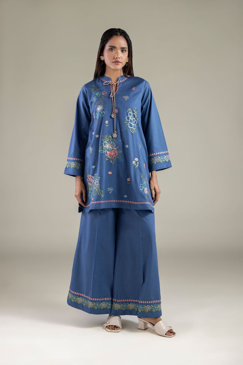 Embroidered | Cotton Dobby | Floral Drawstring Kurta | USD 40.00