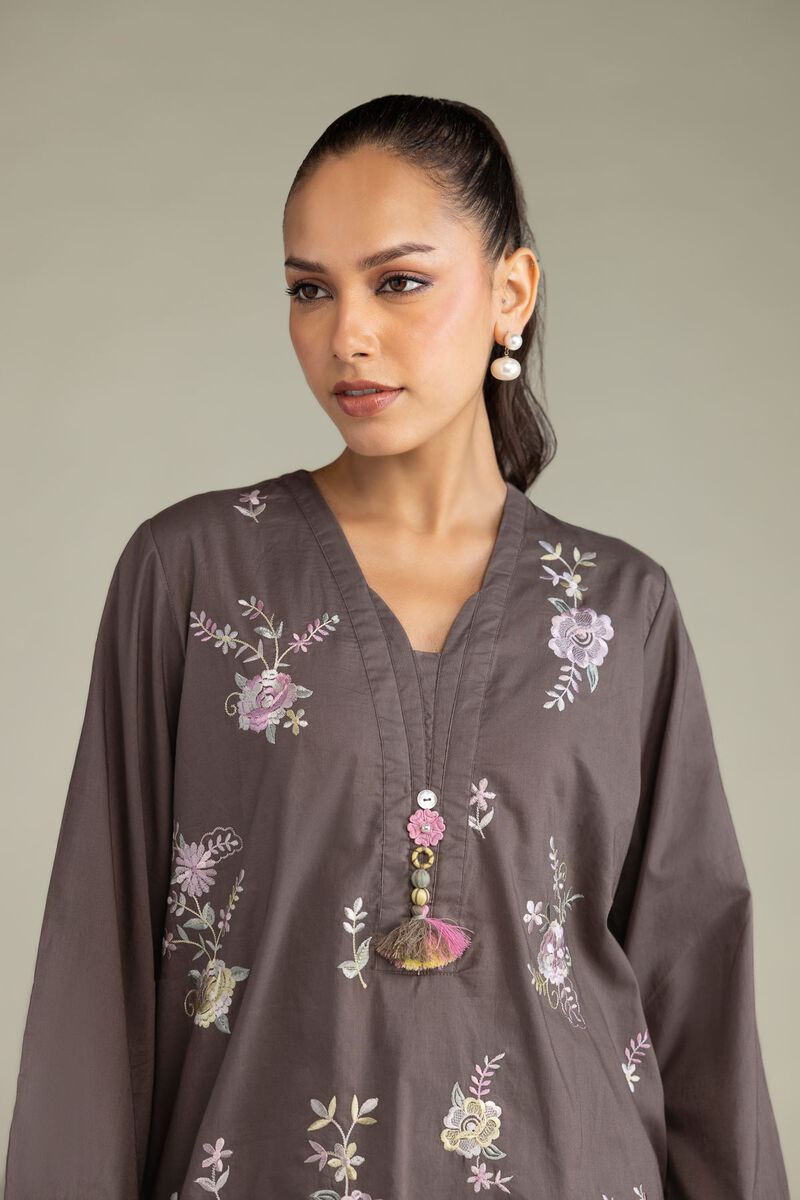 Embroidered | Cambric | Floral V-Neck Kurta | USD 40.00