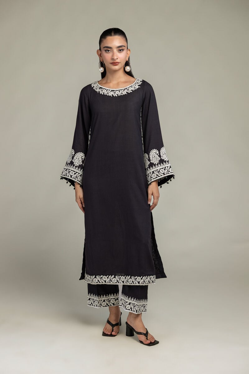 Embroidered | Raw Silk | Black Silk Kurta | USD 65.00