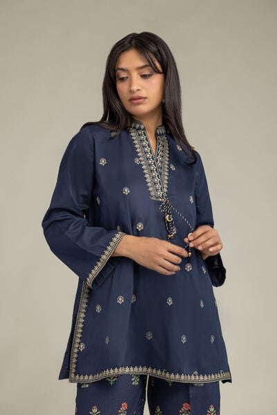 Embroidered | Cambric | Short Navy Kurta | USD 40.00