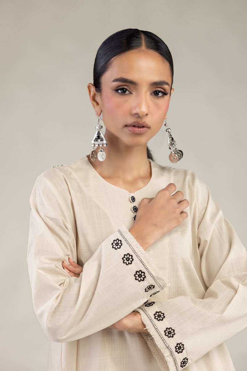 Textured Cotton | Embroidered | Short Round-Neck Kurta | USD 40.00