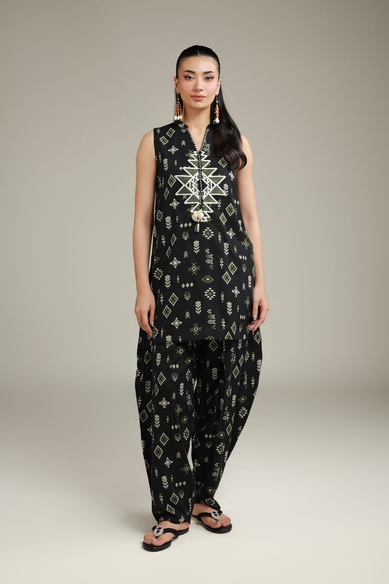 Embroidered | Cotton Dobby | Black Sleeveless Kurta | USD 30.00