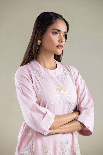 Embroidered | Cotton Dobby | Floral Threadwork Kurta | USD 40.00