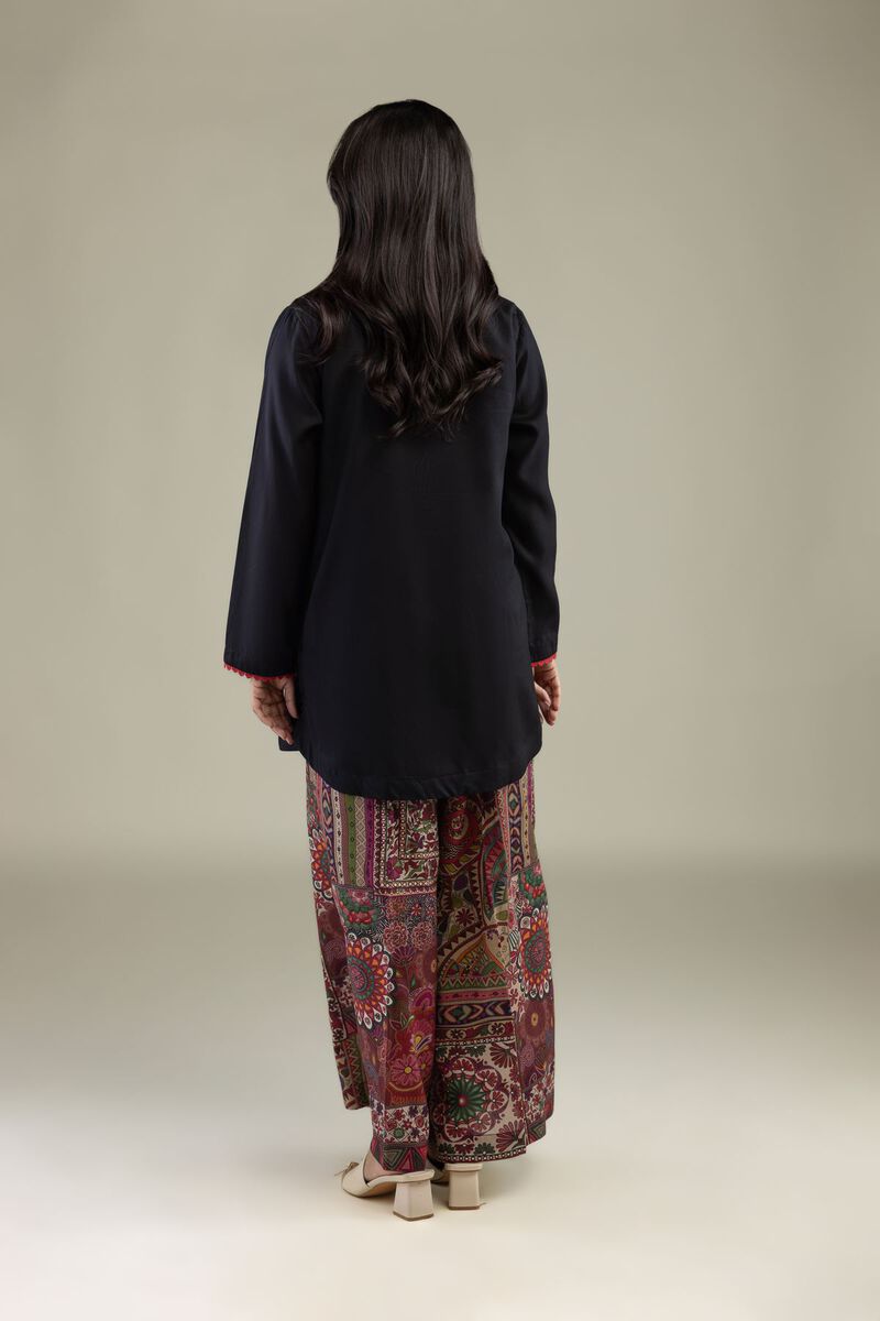Printed | Textured Weave | Black V-Neck Kurta | USD 35.00
