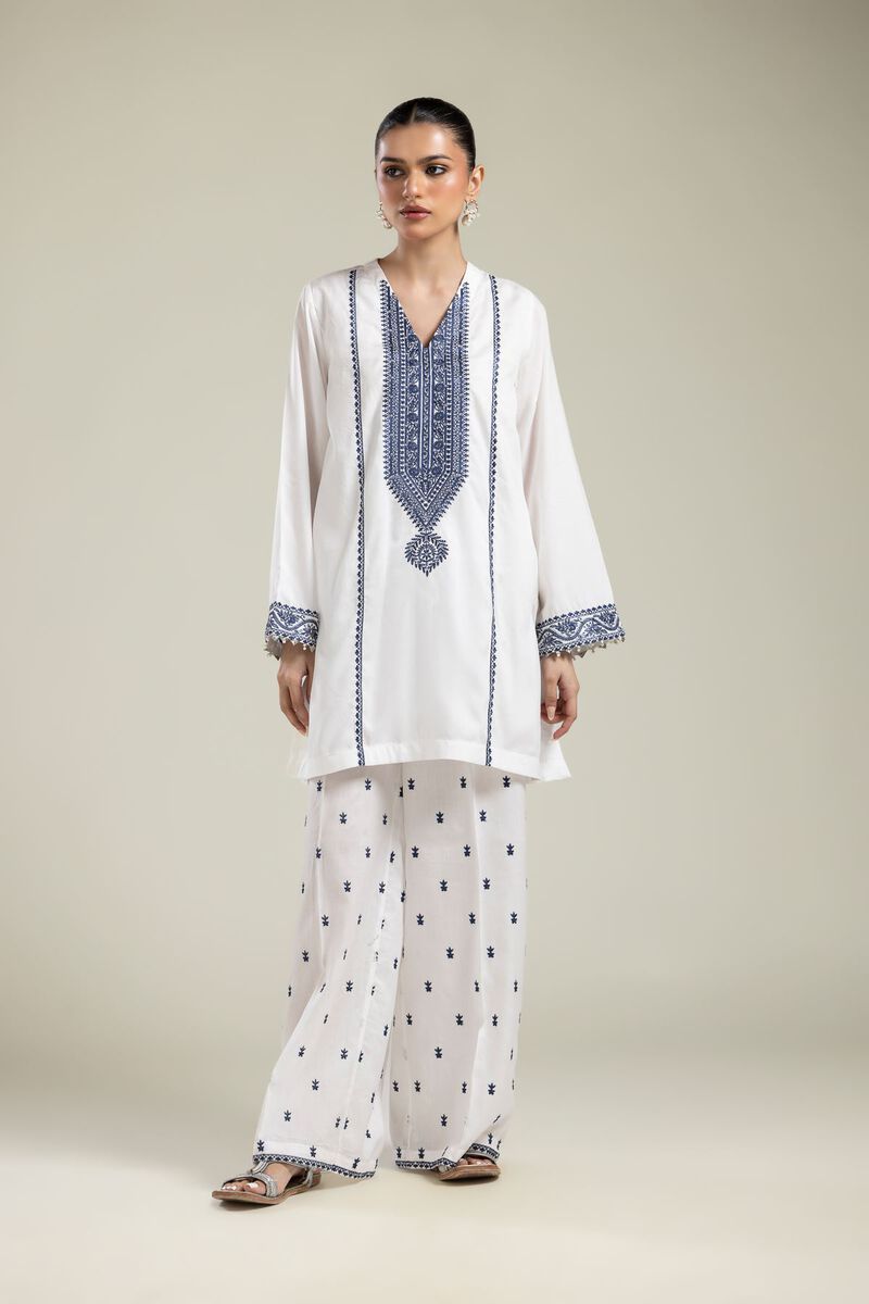 Embroidered | Textured Weave | White Embroidered Kurta | USD 40.00
