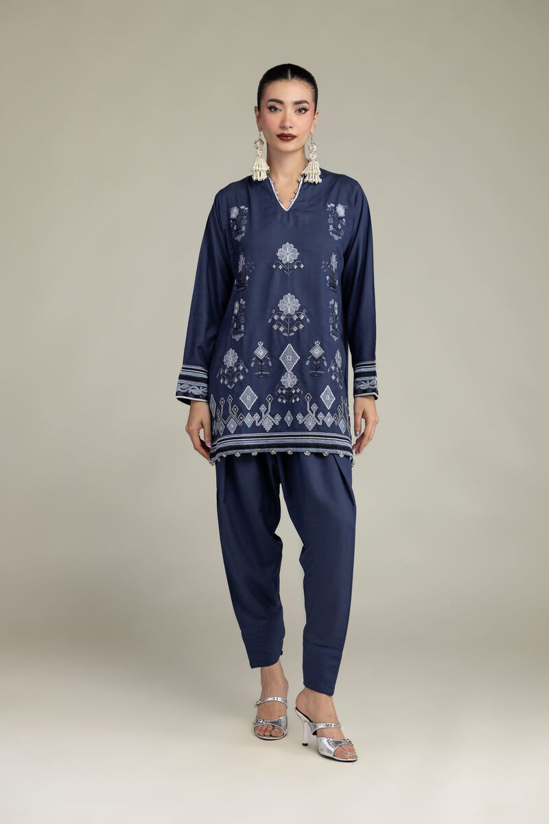 Embroidered | Raw Silk | Floral V-Neck Kurta | USD 55.00