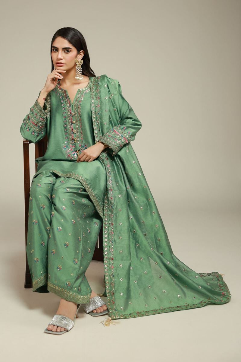 Embroidered | Raw Silk | 3 Piece Co-ord Set | USD 125.00