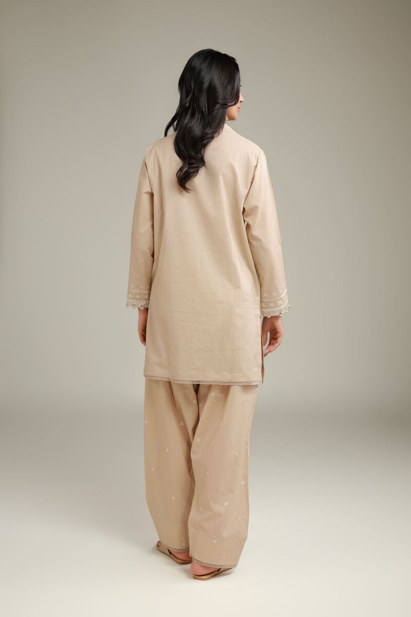 Embroidered | Cambric | Short Beige Kurta | USD 40.00