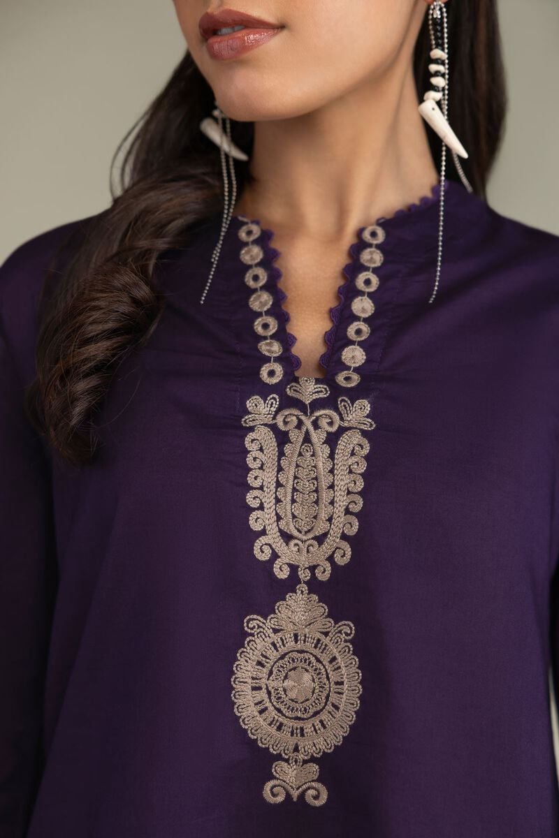 Embroidered | Cambric | Purple Cambric Kurta | USD 45.00
