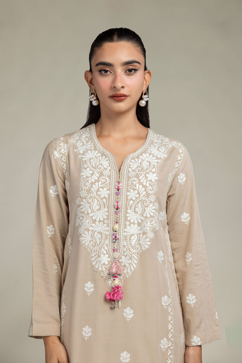 Embroidered | Raw Silk | Beige Embroidered Kurta | USD 45.00