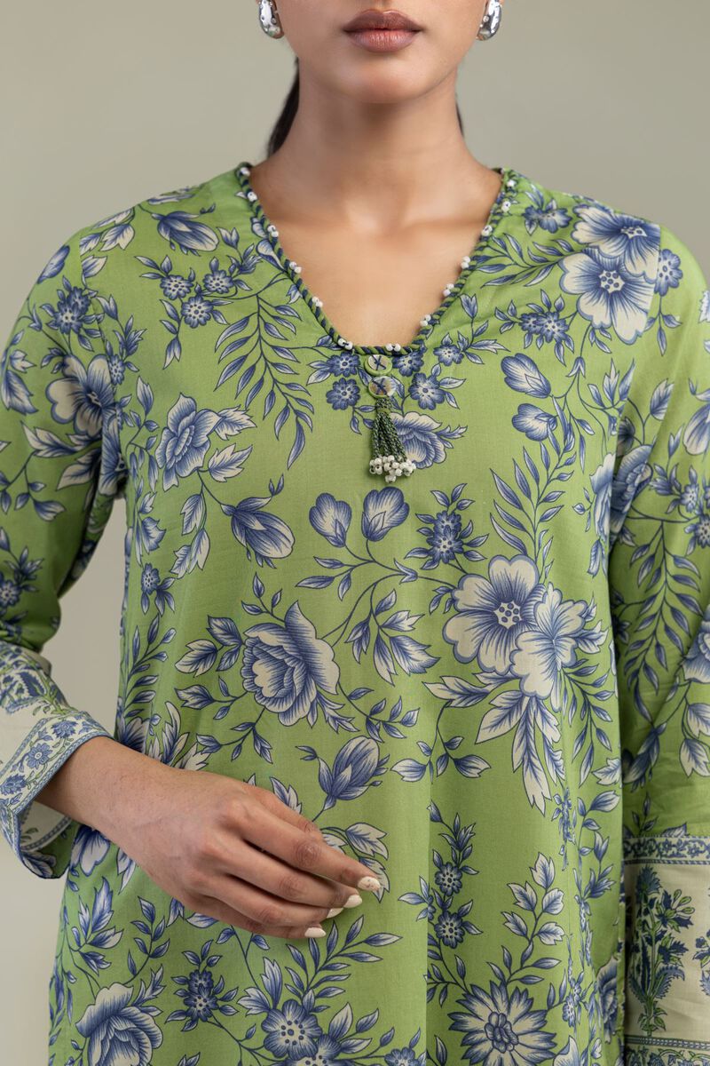 Printed | Cambric | Floral Green Kurta | USD 35.00