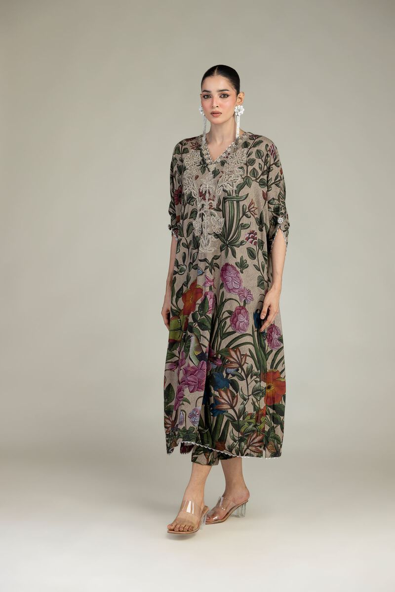 Embroidered | Raw Silk | Floral Long Kurta | USD 65.00