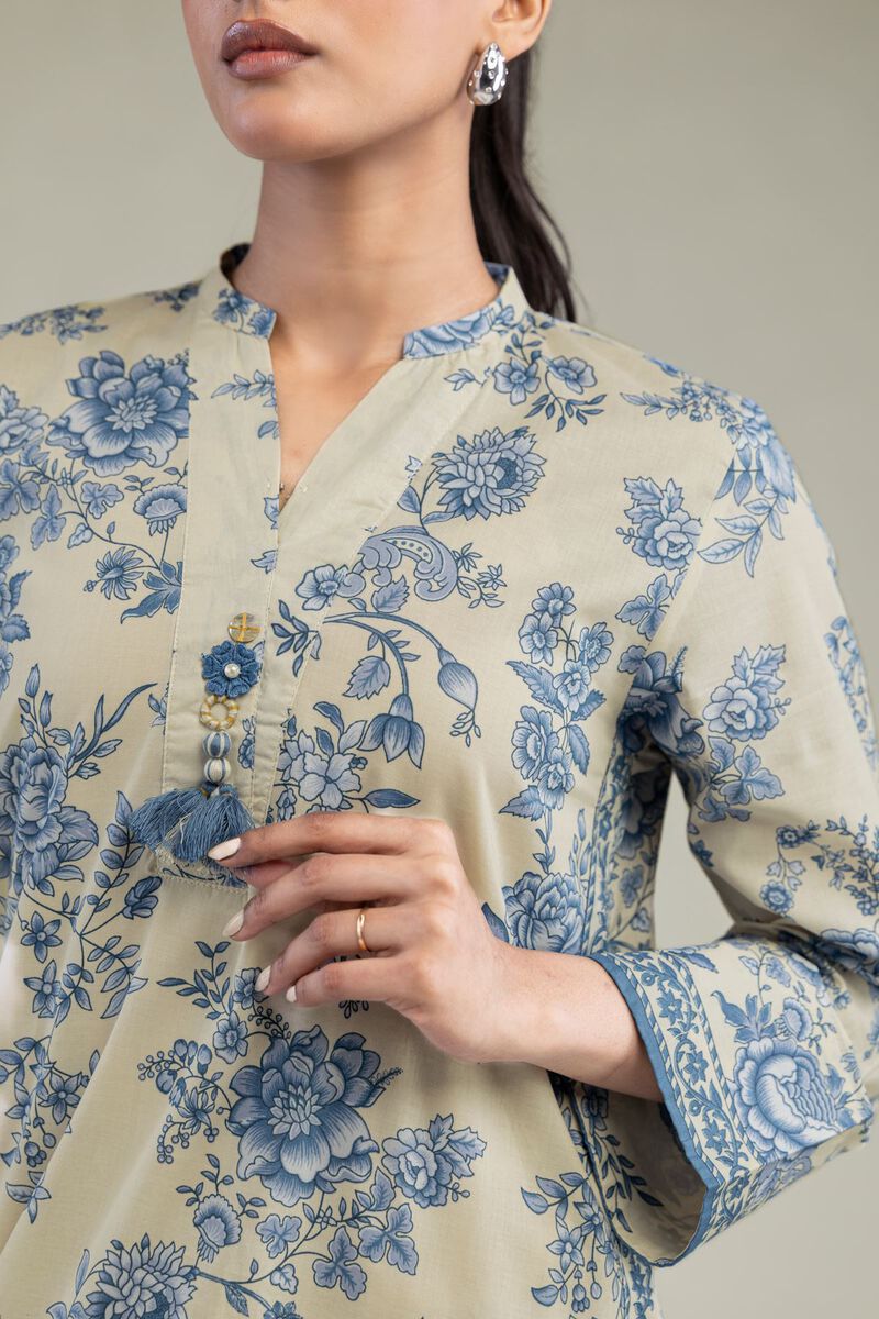 Printed | Cambric | Long Beige Kurta | USD 35.00