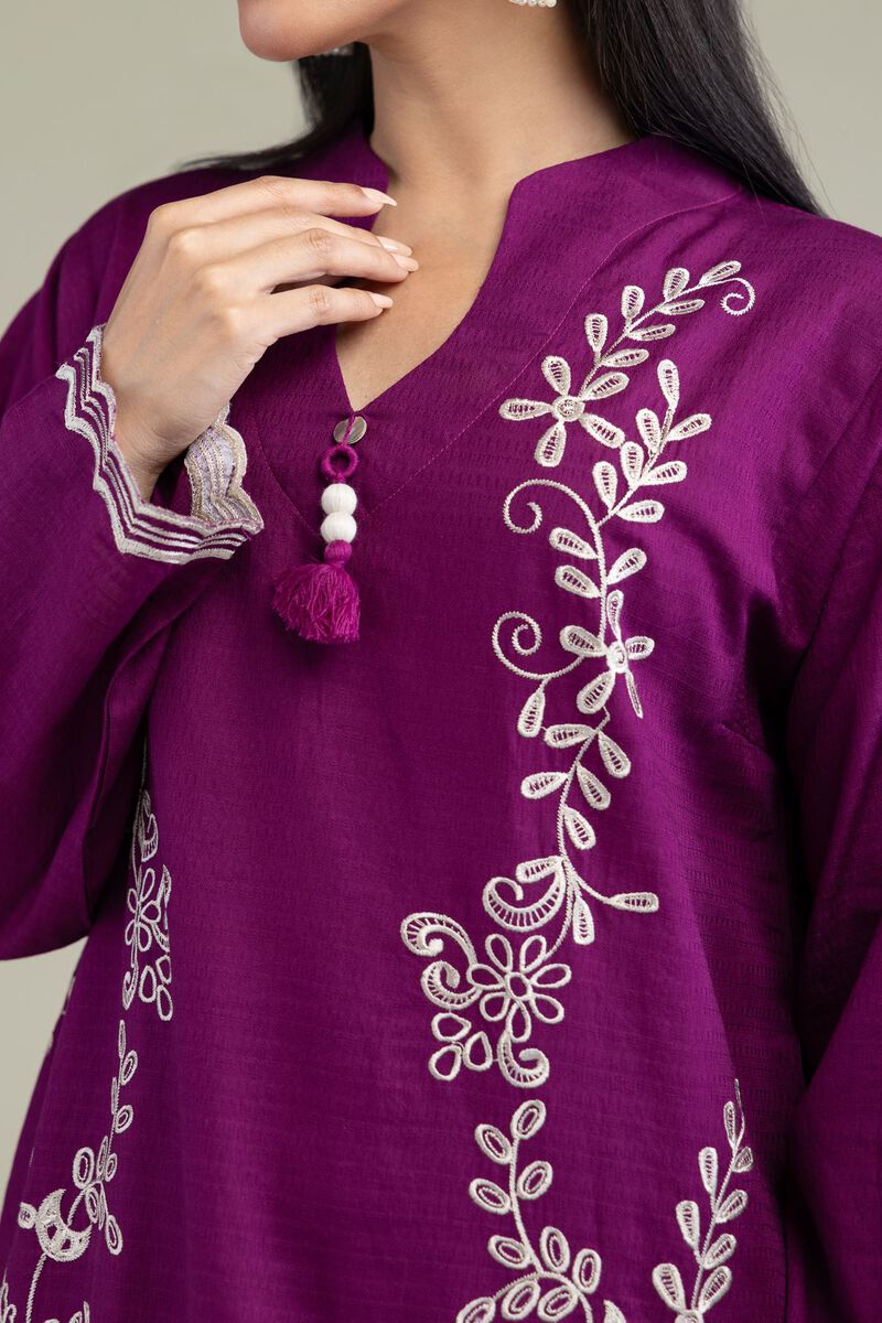 Embroidered | Cotton Dobby | Floral Longline Kurta | USD 45.00